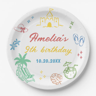 Tropical Summer Beach Birthday Party  Paper Plate