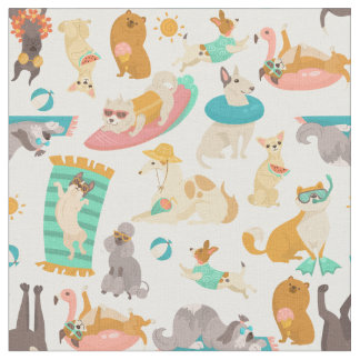 tropical summer beach dogs party cute fabric