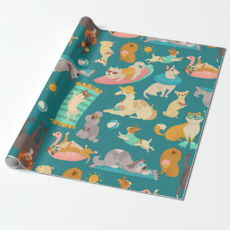 tropical summer beach dogs party cute wrapping paper