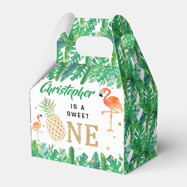 Tropical Summer Beach Luau Boys 1st Birthday Favor Box (Front Side)