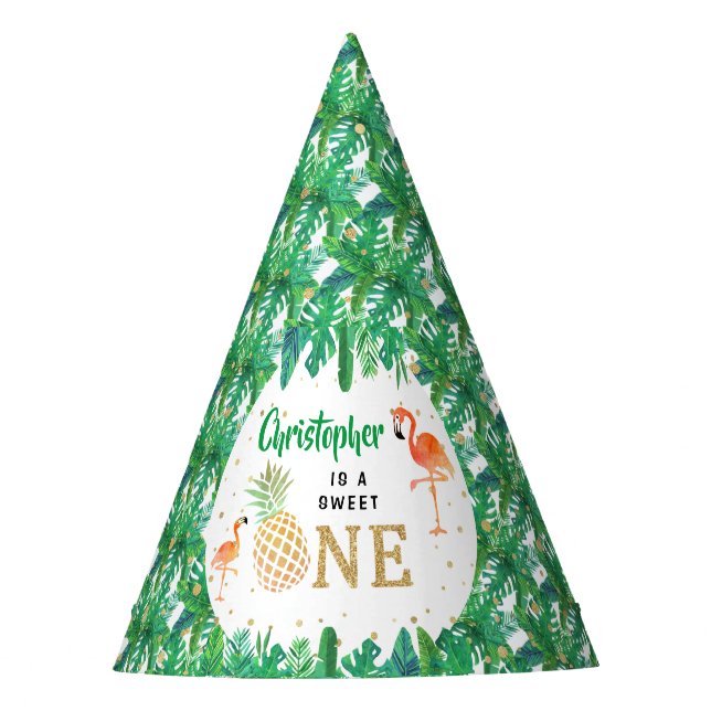 Tropical Summer Beach Luau Boys 1st Birthday Party Hat (Front)