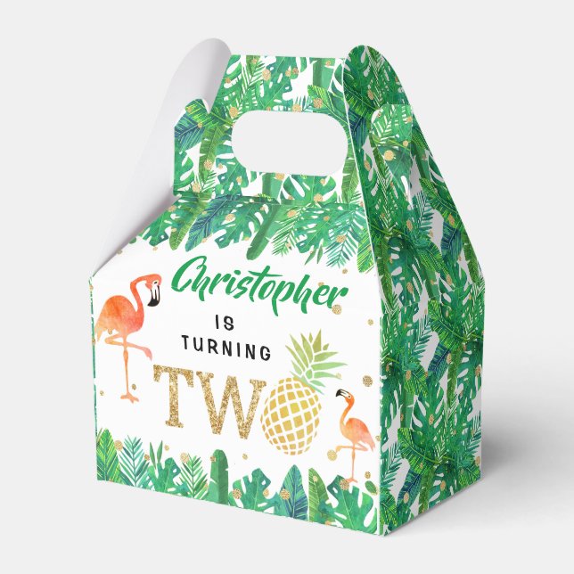 Tropical Summer Beach Luau Boys 2nd Birthday Favor Box (Front Side)