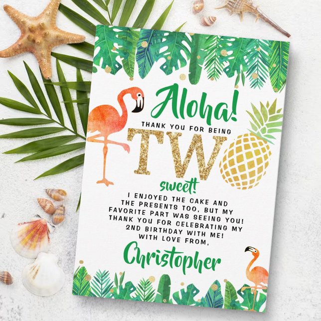 Tropical Summer Beach Luau Boys 2nd Birthday Thank You Card (Creator Uploaded)