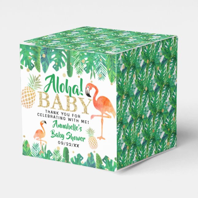 Tropical Summer Beach Luau Boys Baby Shower Favor Box (Front Side)