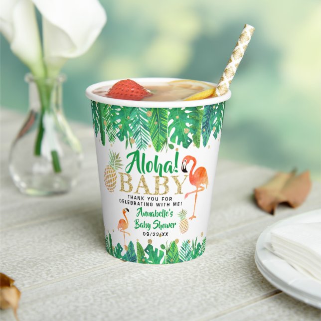 Tropical Summer Beach Luau Boys Baby Shower Paper Cups (Insitu)