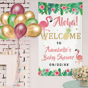 Tropical Summer Beach Luau Girls Baby Shower Banner
