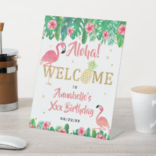 Tropical Summer Beach Luau Girls Birthday Pedestal Sign