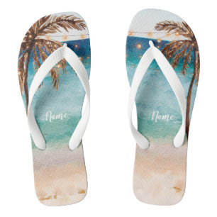 tropical summer beach scene palm trees flip flops