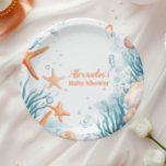 Tropical Summer Beach Starfish  Baby Shower Paper Plate<br><div class="desc">Set sail into a whimsical ocean adventure with our Watercolor Whale Under the Sea Paper Plates. Featuring a serene watercolor illustration of a playful whale swimming through soft ocean waves, surrounded by gentle sea creatures like starfish, seahorses, and coral, these plates bring a touch of nautical elegance to your baby...</div>