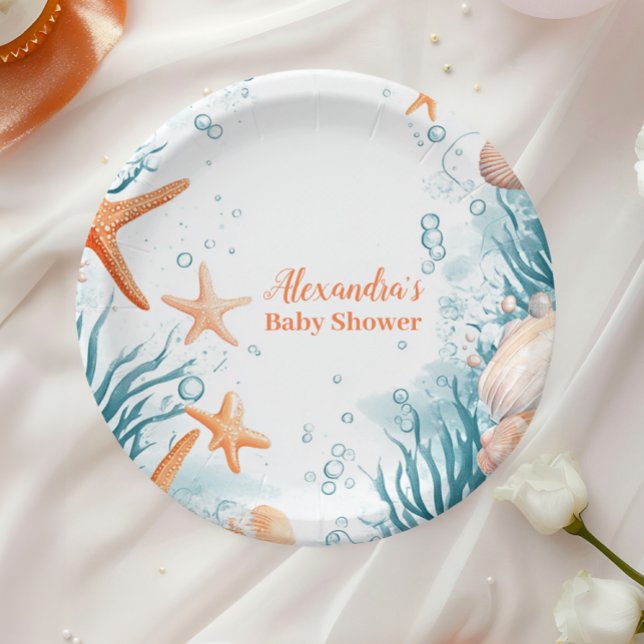 Tropical Summer Beach Starfish  Baby Shower Paper Plate (Creator Uploaded)