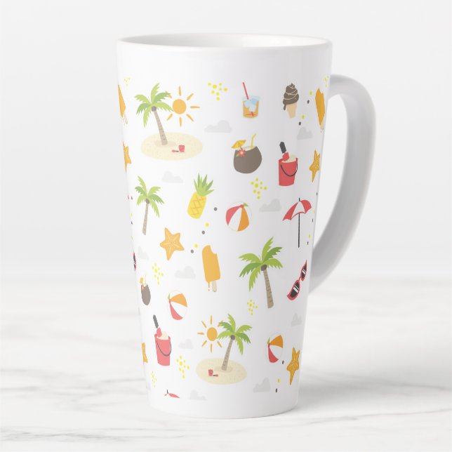 Tropical Summer Beach Vacation Pattern Design Latte Mug (Right Angle)