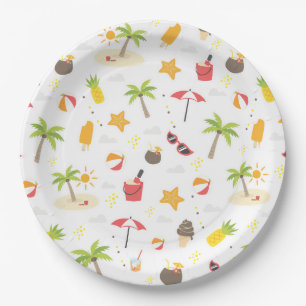 Tropical Summer Beach Vacation Pattern Design Paper Plate