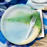 Tropical Summer Beach Watercolor Ocean Bay Paper Plate<br><div class="desc">Paper plates with tropical summer beach scene - perfect for a summer baby shower,  luau party,  pool party etc. Watercolor design has a dreamy beach scene in an calm ocean bay. Please browse my baby on board surfing baby shower collection for coordinating items.</div>
