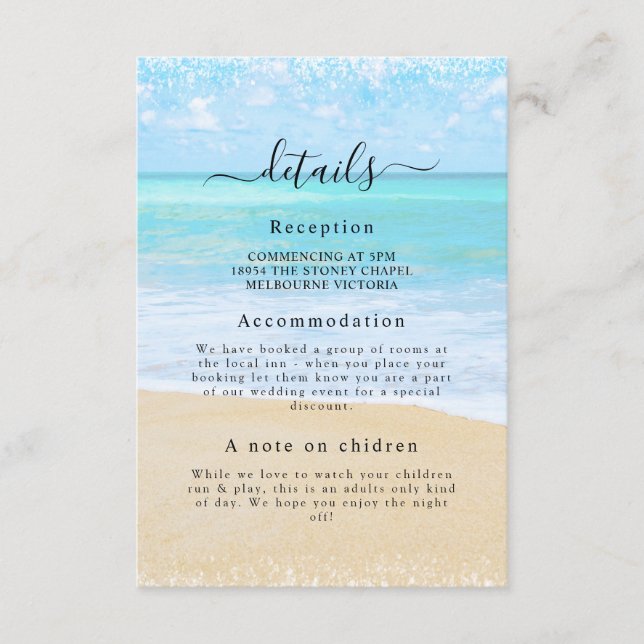 Tropical Summer Beach Wedding Detail Card (Front)
