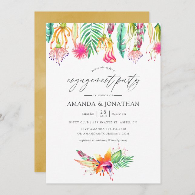 Tropical Summer Beach Wedding Engagement Party Invitation (Front/Back)