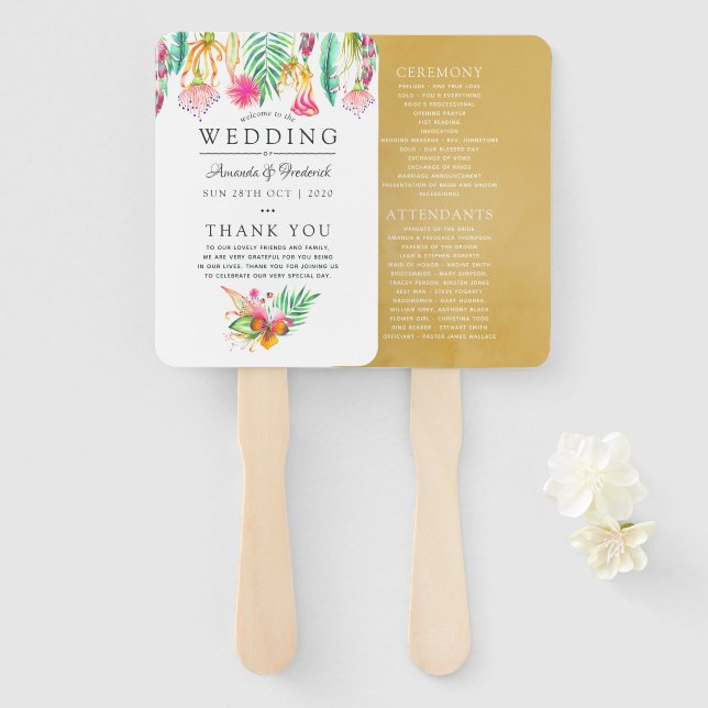 Tropical Summer Beach Wedding Program Hand Fan (Front and Back)
