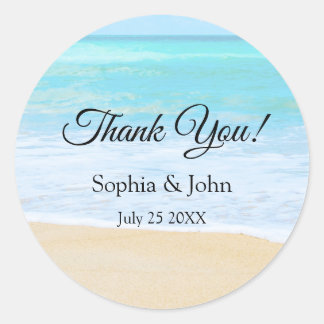 Tropical Summer Beach Wedding Thank You Favour Classic Round Sticker