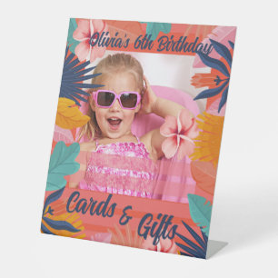 Tropical summer birthday cards and gift table sign