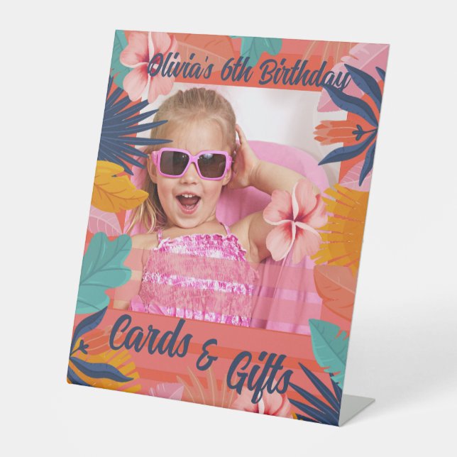 Tropical summer birthday cards and gift table sign (Front)