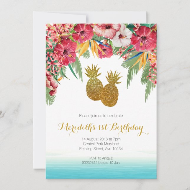 Tropical Summer Birthday Invitation (Front)