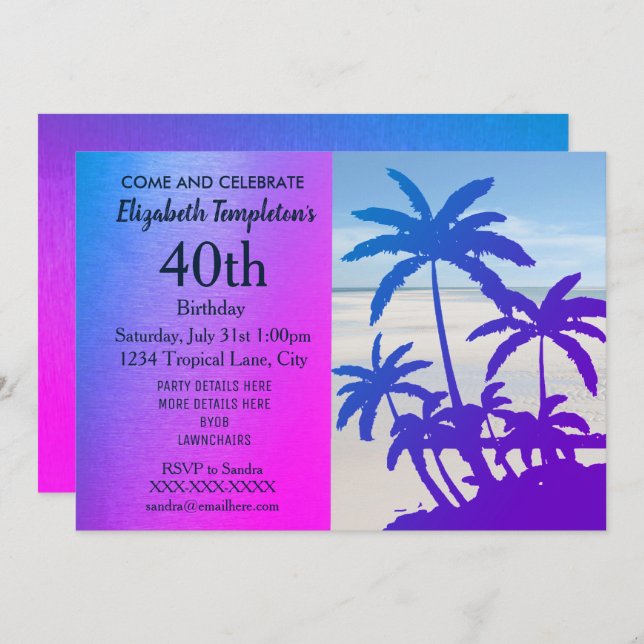 Tropical Summer Birthday Invitations (Front/Back)