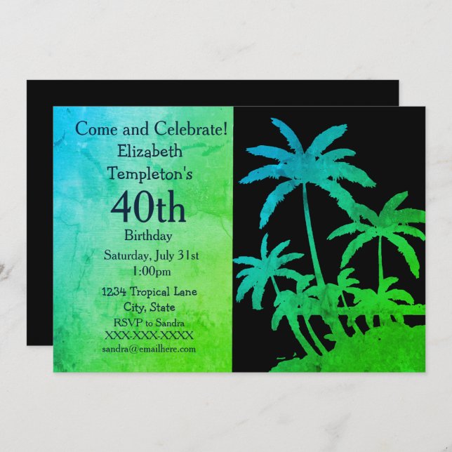Tropical Summer Birthday Invitations (Front/Back)