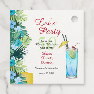 Tropical Summer Blue Cocktail 50th Birthday Party Favour Tags