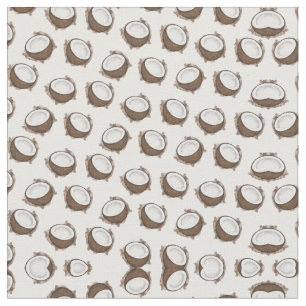 Tropical Summer Brown White Coconut Fruit Pattern Fabric