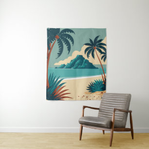  Tropical summer cartoon beach Tapestry