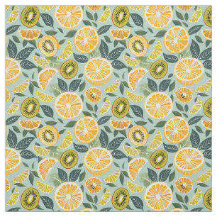 Tropical Summer Citrus Kiwi Cotton Fabric