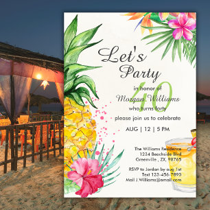 Tropical Summer Cocktail 40th Birthday Party Invitation