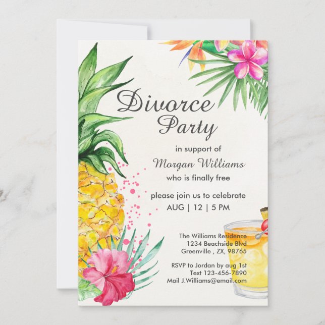 Tropical Summer Cocktail Divorce Support Party Invitation (Front)