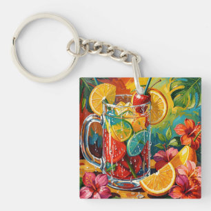 Tropical Summer Cocktail Impasto Oil Painting Keychain