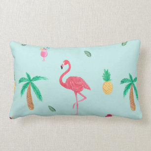 Tropical Summer Flamingo Blue Bedroom Collection Lumbar Pillow