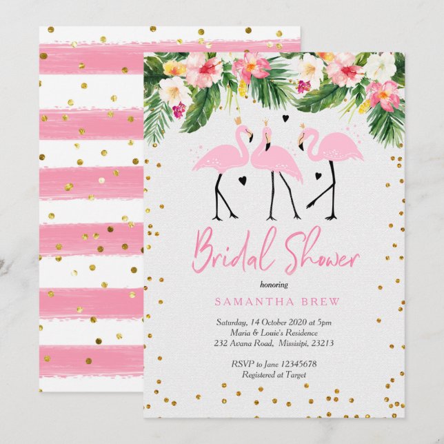 Tropical Summer Flamingo Bridal  Shower Invitation (Front/Back)