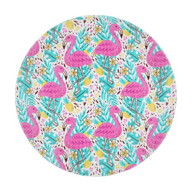 Tropical Summer Flamingo: Bright Pattern Elements Cutting Board (Front)
