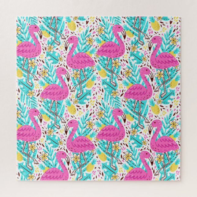 Tropical Summer Flamingo: Bright Pattern Elements Jigsaw Puzzle (Vertical)