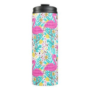 Tropical Summer Flamingo: Bright Pattern Elements Thermal Tumbler