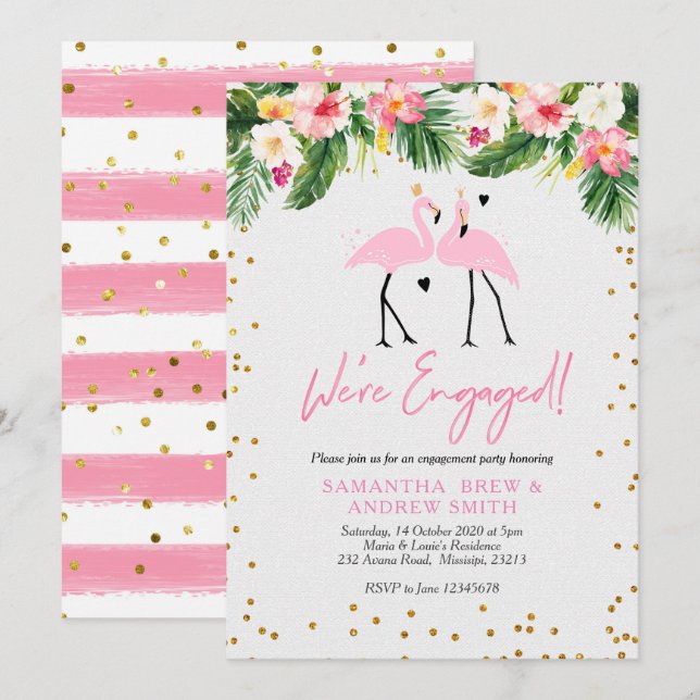 Tropical Summer Flamingo Engagement Invitation (Front/Back)