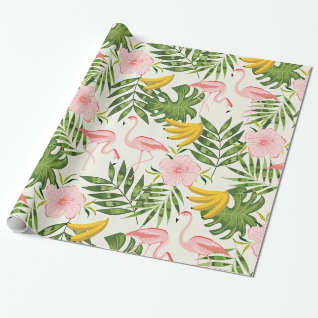 Tropical Summer Flamingo Wrapping Paper (Unrolled)