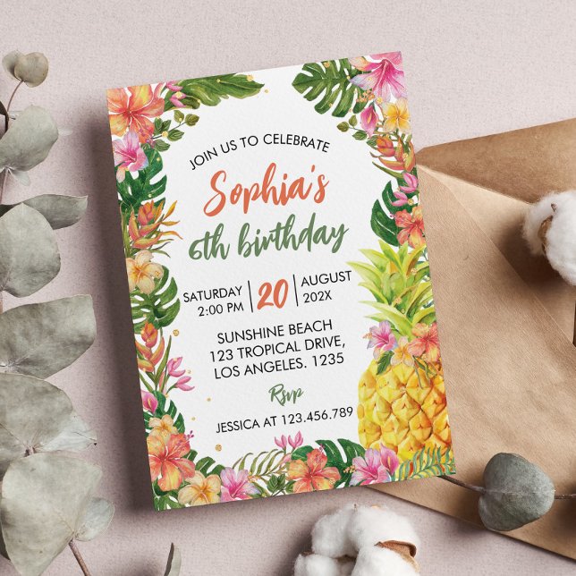 Tropical Summer Floral First Birthday Invitation (Creator Uploaded)