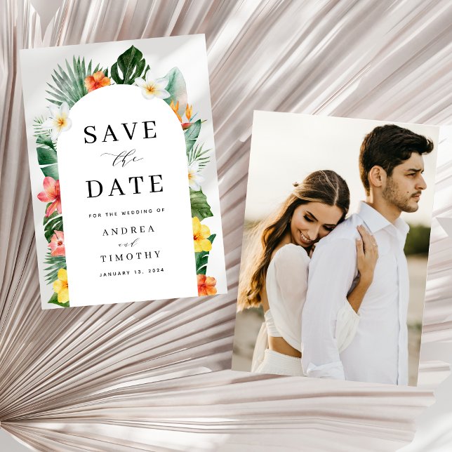 Tropical Summer Floral Greenery Wedding Photo Arch Save The Date (Creator Uploaded)