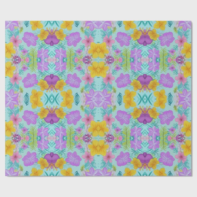 Tropical Summer Floral Pattern - Bright Hibiscus  Wrapping Paper (Flat)