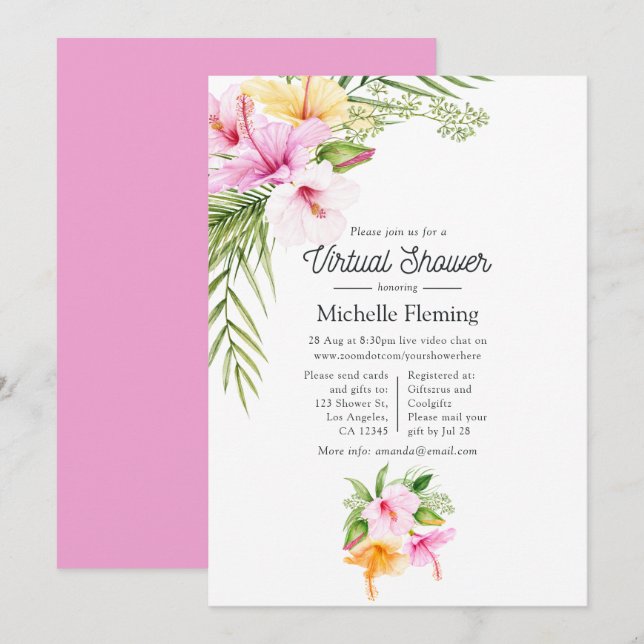 Tropical Summer Floral Virtual Baby Shower Invitation (Front/Back)