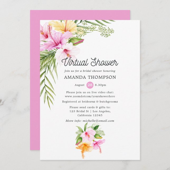 Tropical Summer Floral Virtual Bridal Shower Invitation (Front/Back)