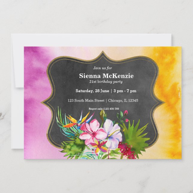 Tropical Summer Flowers Hibiscus Invitation (Front)