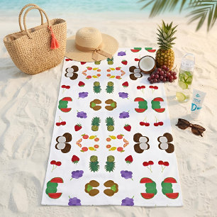 Tropical Summer Fruit Pattern Pineapple & Coconut Beach Towel