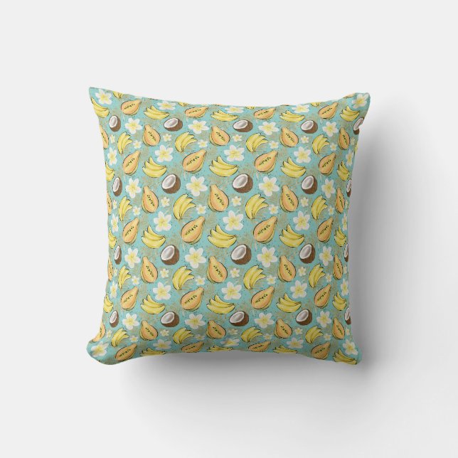 Tropical Summer Fruit Pattern Throw Pillow (Front)