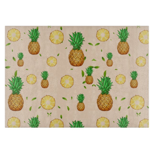 TROPICAL SUMMER FRUIT pineapple Slice pattern Cutting Board (Front)