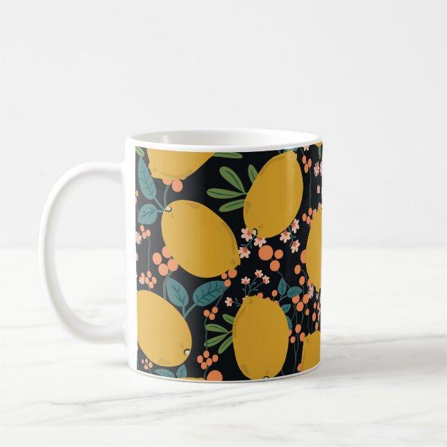 Tropical summer fruit seamless pattern. Citrus tre Coffee Mug (Left)